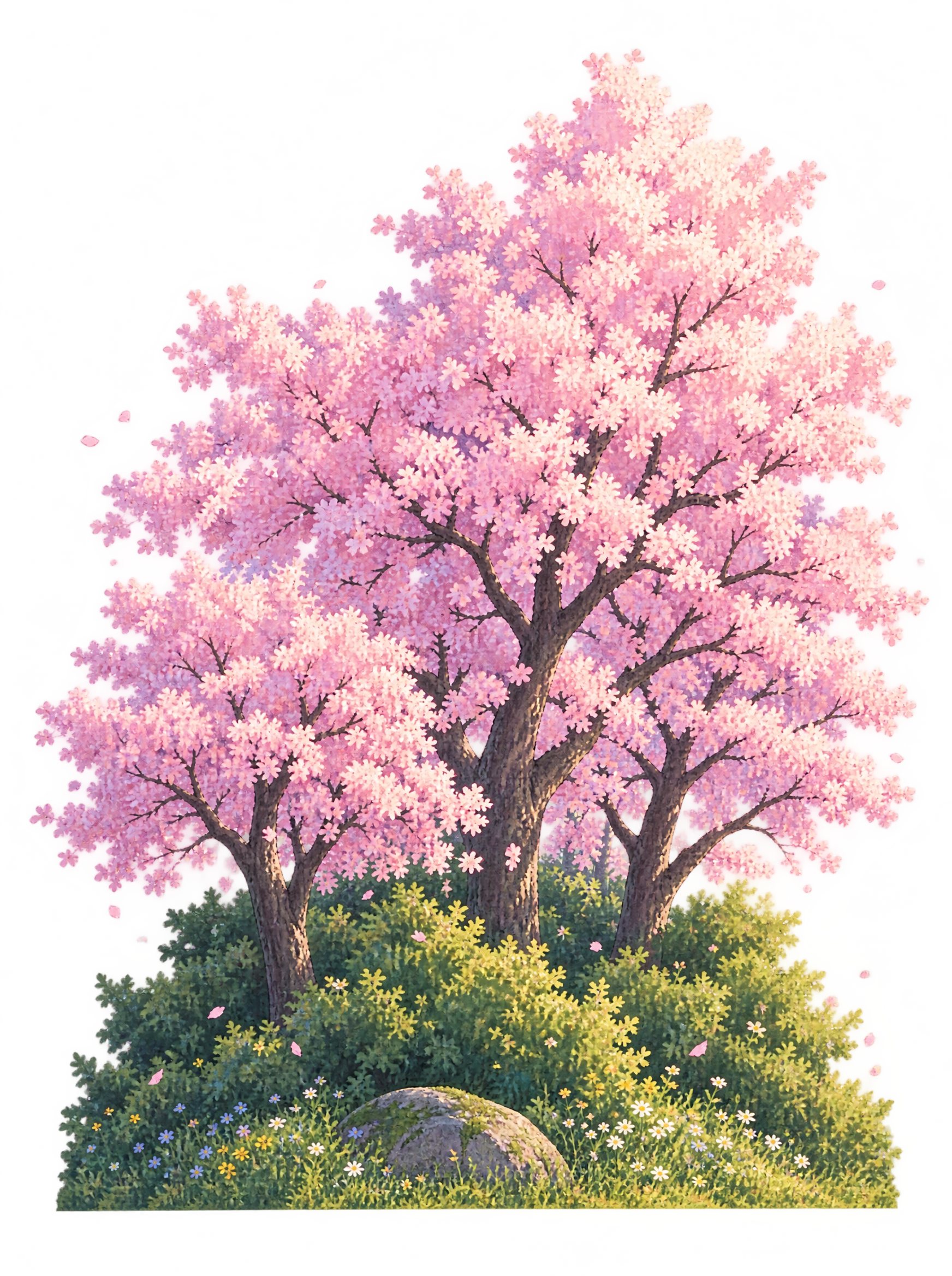 Cherry blossom valley in blue evening light
